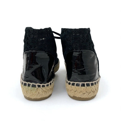 シャネル CHANEL スニーカー 靴 シューズ ファブリック パテント ブラック 黒 ココマーク エスパドリーユ レース