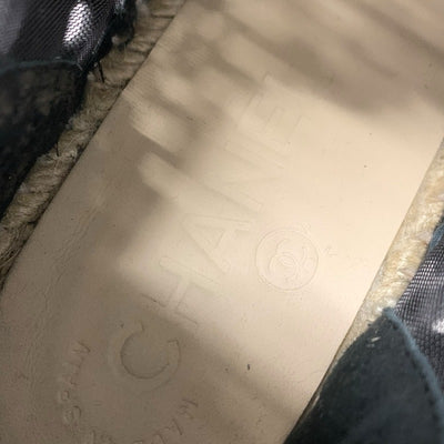 シャネル CHANEL スニーカー 靴 シューズ ファブリック パテント ブラック 黒 ココマーク エスパドリーユ レース