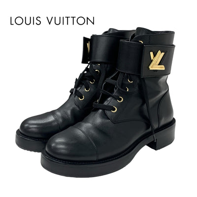 LOUIS VUITTON Wonderland Line Boots Short Boots Shoes Leather Black Gold Ankle Boots Lace-up LV Metal Belt