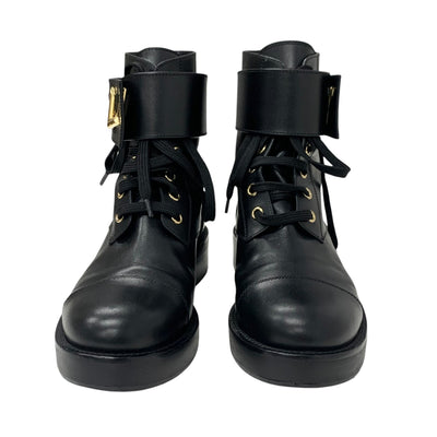 LOUIS VUITTON Wonderland Line Boots Short Boots Shoes Leather Black Gold Ankle Boots Lace-up LV Metal Belt