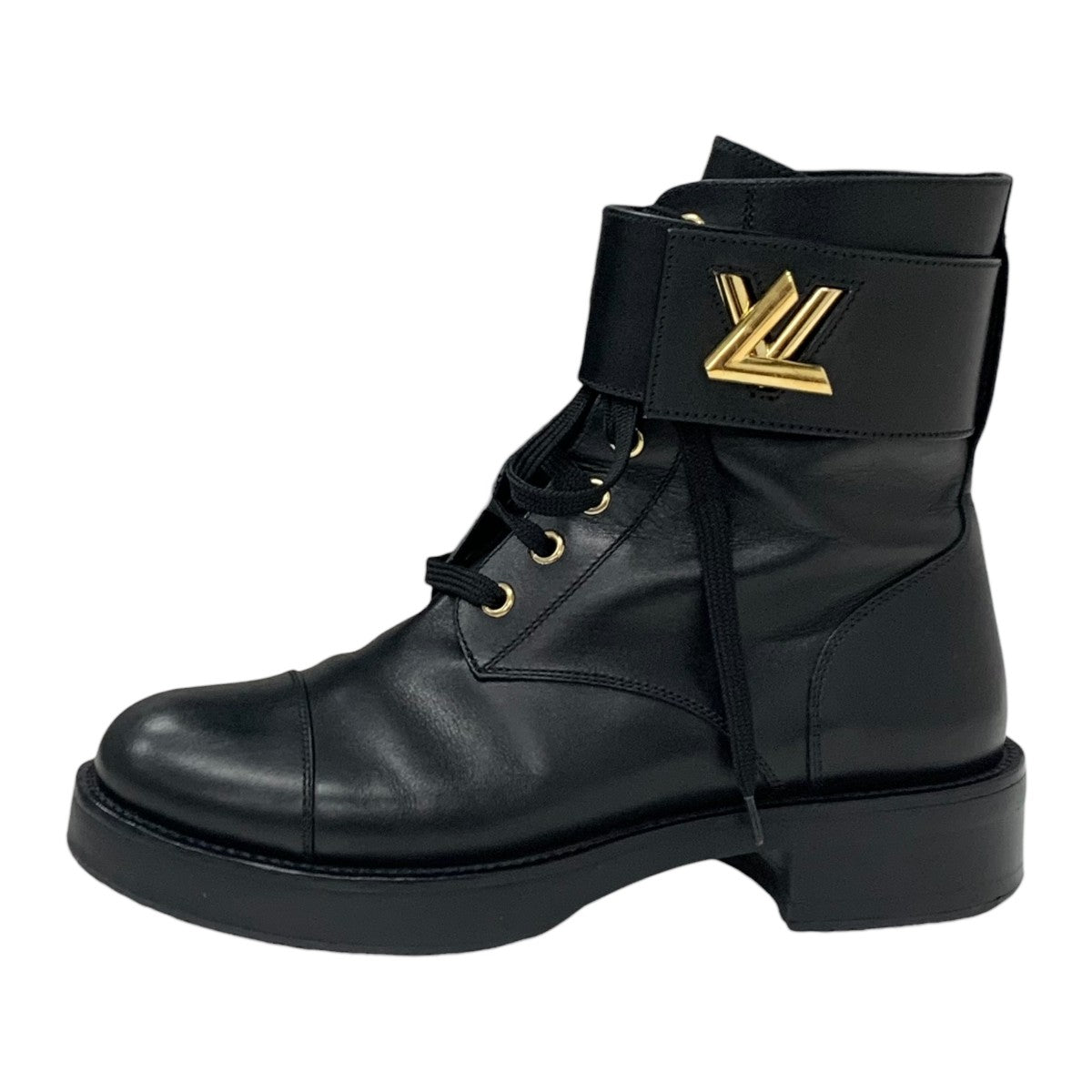 LOUIS VUITTON Wonderland Line Boots Short Boots Shoes Leather Black Gold Ankle Boots Lace-up LV Metal Belt