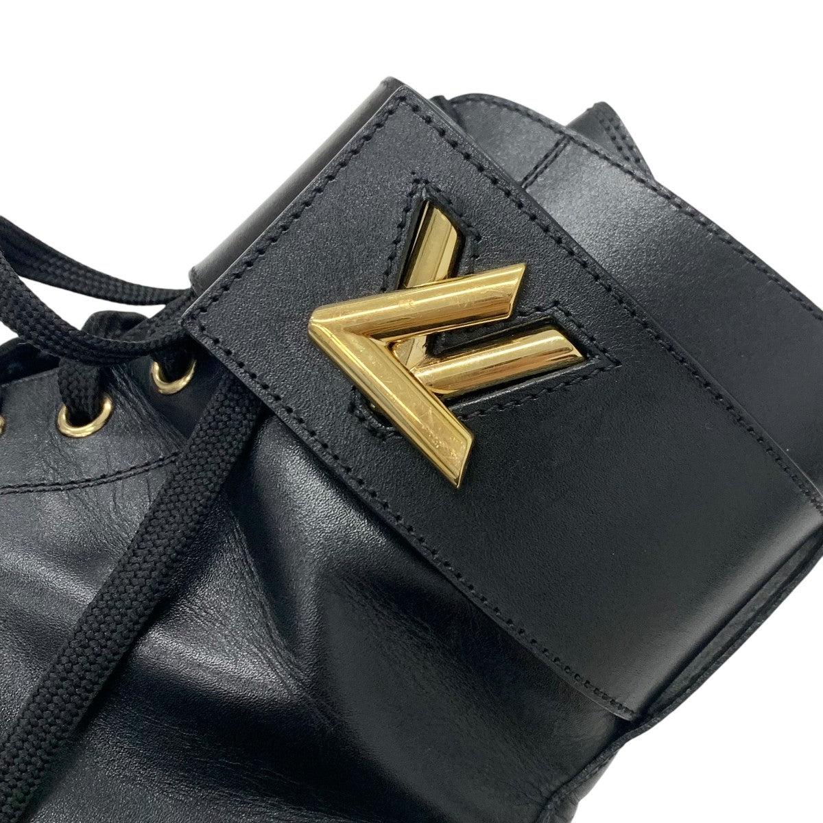 LOUIS VUITTON Wonderland Line Boots Short Boots Shoes Leather Black Gold Ankle Boots Lace-up LV Metal Belt