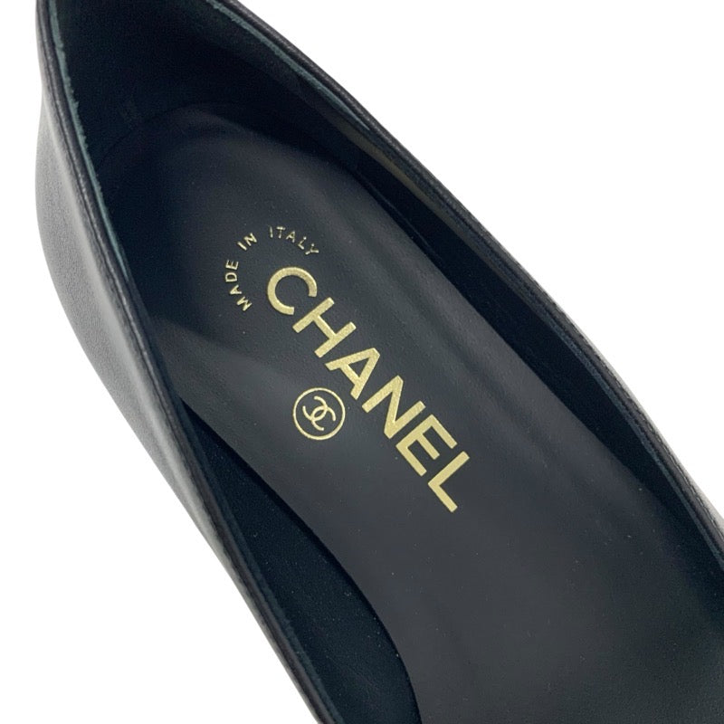 シャネル CHANEL フラットシューズ 靴 シューズ レザー パテント ブラック 黒 未使用 カメリア ココマーク フラットパンプス