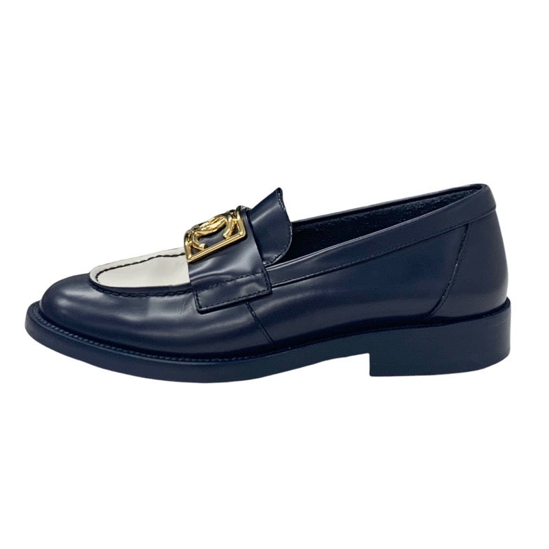 Chanel Loafers Leather Shoes Shoes Leather Navy White Gold Coco Mark