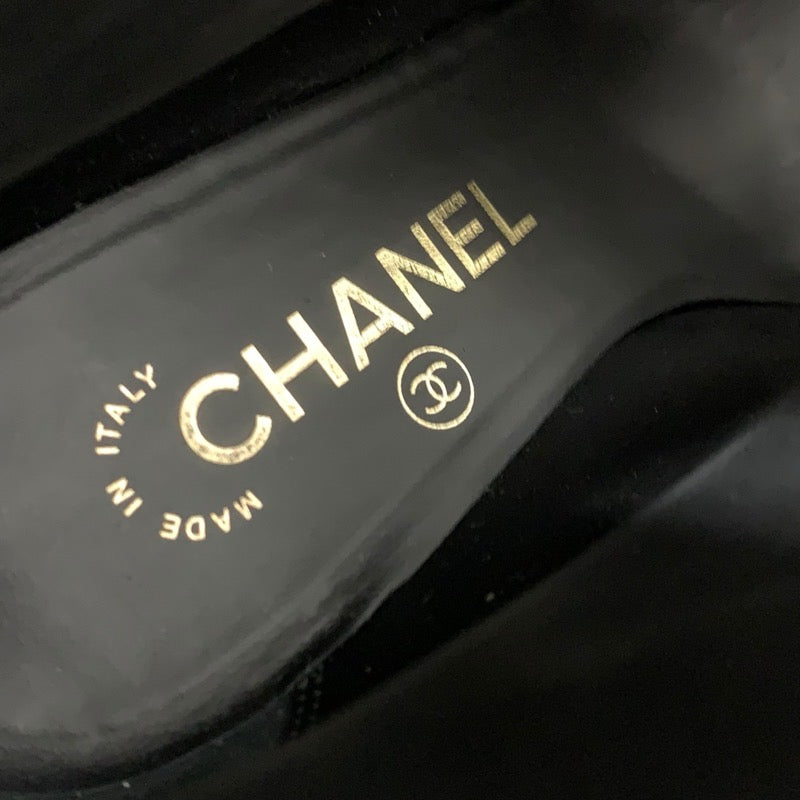 Chanel CHANEL boots, short boots, shoes, leather, fabric, black, coco mark, pearl