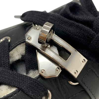 Hermes Day Sneakers Shoes Leather Mouton Black Silver Kelly Metal Boa