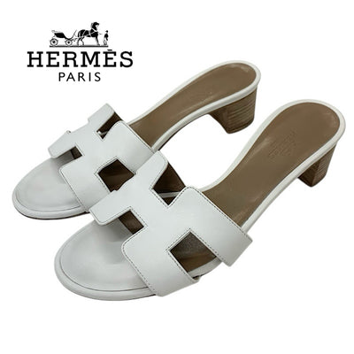 エルメス HERMES オアジス サンダル 靴 シューズ レザー ホワイト 白 ミュール