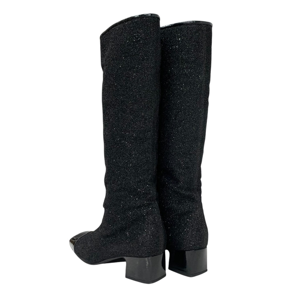 Chanel CHANEL boots, long boots, shoes, fabric, black, coco mark, glitter