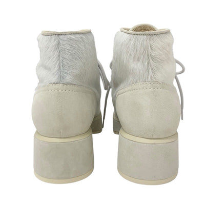 Chanel CHANEL boots, short boots, shoes, harako, suede, sheepskin, beige, gray, coco mark, lace-up