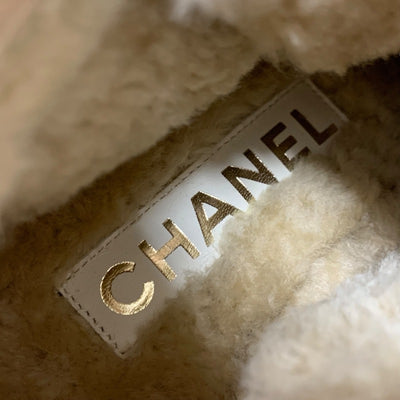 Chanel CHANEL boots, short boots, shoes, harako, suede, sheepskin, beige, gray, coco mark, lace-up