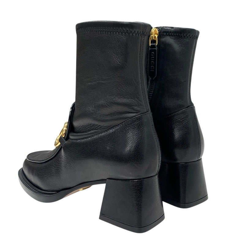 Gucci Boots, Short Boots, Shoes, Leather, Black, Gold, Horse Bit