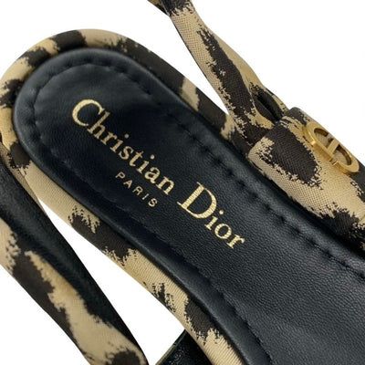 クリスチャンディオール CHRISTIAN DIOR MIZZA フラットシューズ 靴 シューズ ファブリック ベージュ ブラック レオパード ロゴ ストラップ