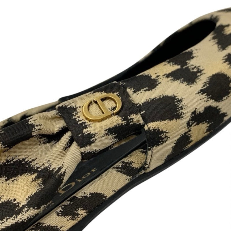 クリスチャンディオール CHRISTIAN DIOR MIZZA フラットシューズ 靴 シューズ ファブリック ベージュ ブラック レオパード ロゴ ストラップ