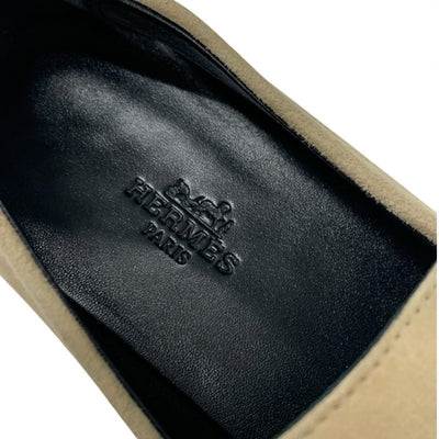 エルメス HERMES デスタン ローファー 革靴 靴 シューズ スエード ベージュ シルバー モカシン ケリー金具
