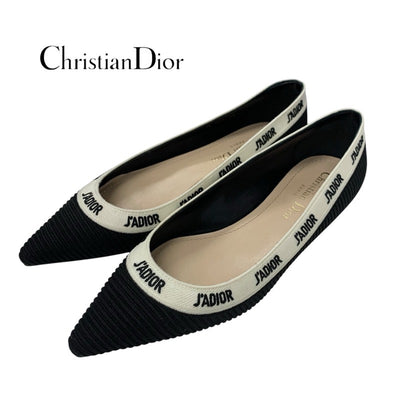 クリスチャンディオール CHRISTIAN DIOR JADIOR フラットシューズ 靴 シューズ ファブリック ブラック ホワイト 黒 フラットパンプス ロゴ