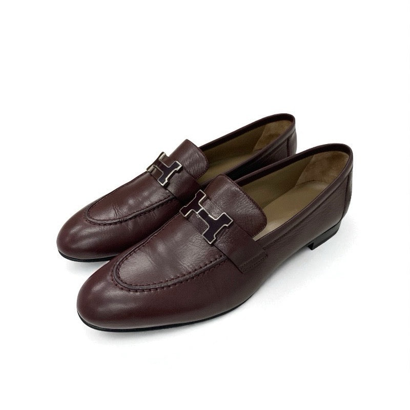 エルメス HERMES パリ ローファー 革靴 靴 シューズ レザー バーガンディ H金具 モカシン エルメス HERMES パリ ローファー 革靴 靴 シューズ レザー