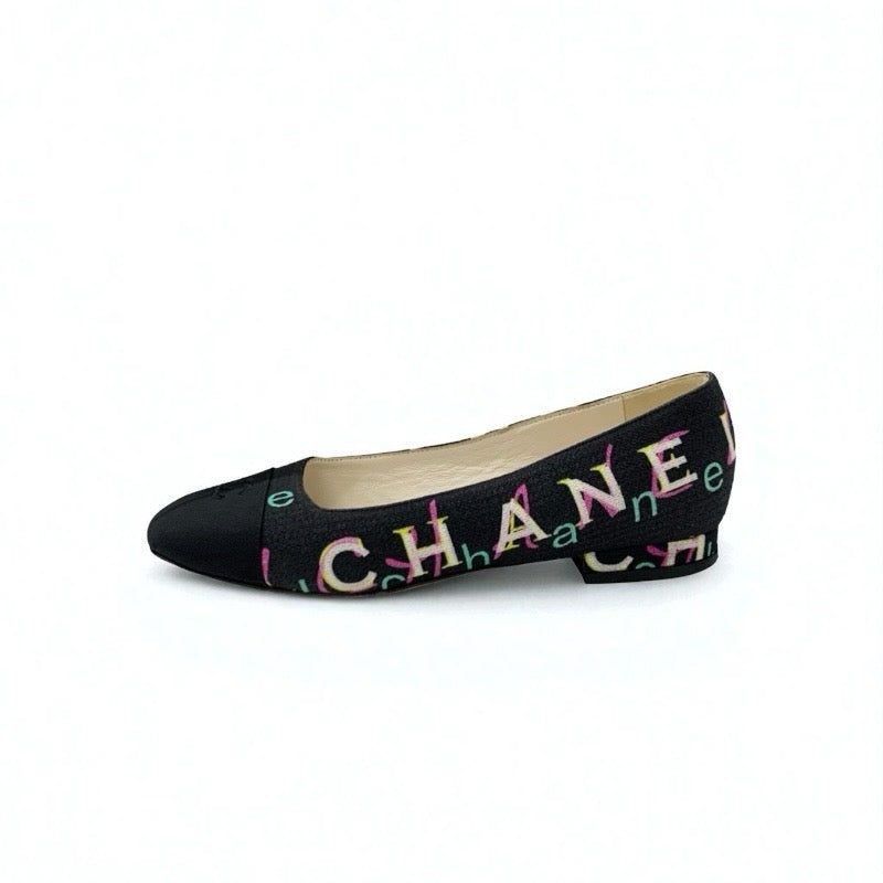 シャネル CHANEL フラットシューズ 靴 シューズ ファブリック ブラック マルチカラー ココマーク フラットパンプス