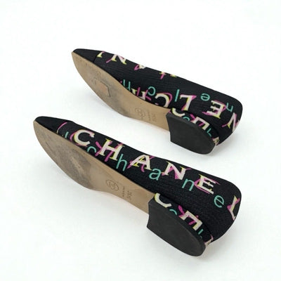 シャネル CHANEL フラットシューズ 靴 シューズ ファブリック ブラック マルチカラー ココマーク フラットパンプス