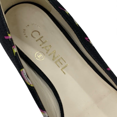 シャネル CHANEL フラットシューズ 靴 シューズ ファブリック ブラック マルチカラー ココマーク フラットパンプス