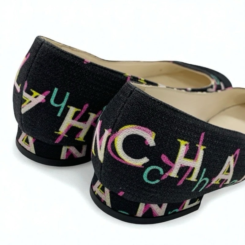 シャネル CHANEL フラットシューズ 靴 シューズ ファブリック ブラック マルチカラー ココマーク フラットパンプス