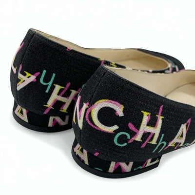 シャネル CHANEL フラットシューズ 靴 シューズ ファブリック ブラック マルチカラー ココマーク フラットパンプス