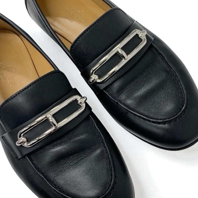 エルメス HERMES コレット ローファー 革靴 靴 シューズ レザー ブラック 黒 シルバー モカシン フラットシューズ
