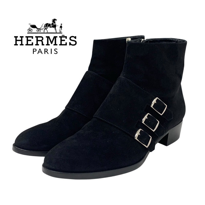 Hermes HERMES Boots, Short Boots, Shoes, Suede, Black, Silver, Belt