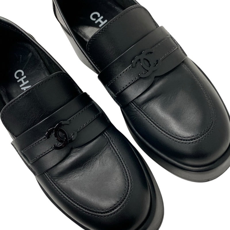 Chanel CHANEL loafers leather shoes shoes leather black coco mark thick sole