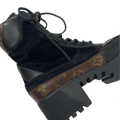ルイヴィトン LOUIS VUITTON ローリエートライン モノグラム ブーツ ショートブーツ 靴 シューズ スエード レザー ブラック ブラウン レースアップ アンクルブーツ