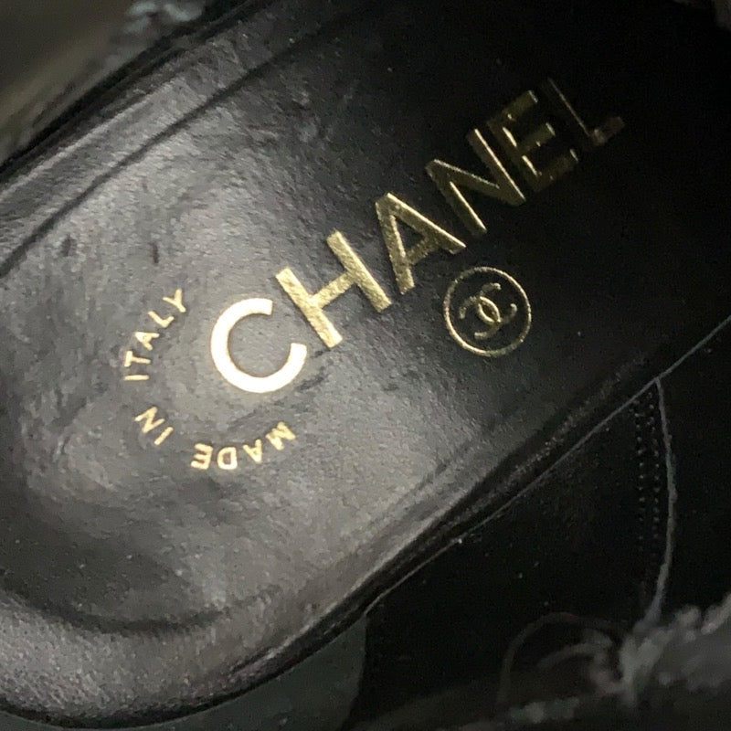 Chanel CHANEL boots, short boots, shoes, leather, patent, black, gold, coco mark, belt