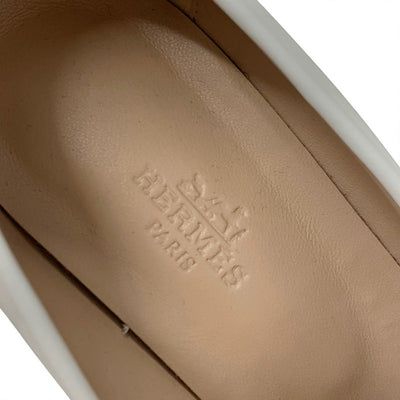 エルメス HERMES エリゼ パンプス 靴 シューズ レザー ホワイト ベージュ シルバー H金具 フリンジ ヒールローファー