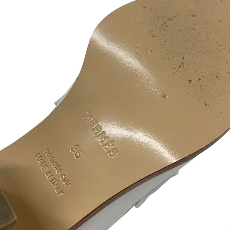 エルメス HERMES エリゼ パンプス 靴 シューズ レザー ホワイト ベージュ シルバー H金具 フリンジ ヒールローファー