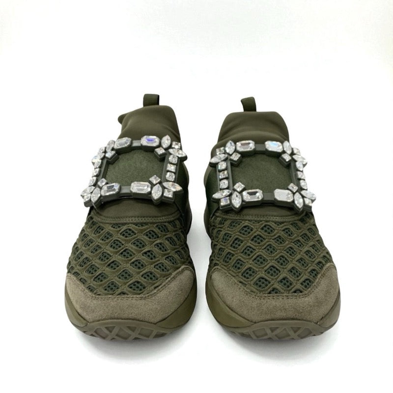 ロジェヴィヴィエ Roger Vivier ヴィヴラン スニーカー 靴 シューズ ファブリック カーキ ストラスバックル ビジュー