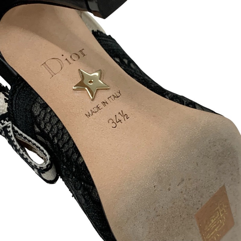 クリスチャンディオール CHRISTIAN DIOR JADIOR パンプス 靴 シューズ ファブリック レザー ブラック ホワイト スリングバック サンダル レース