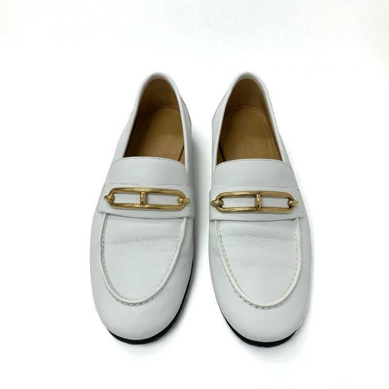 エルメス HERMES コレット ローファー 革靴 靴 シューズ レザー ホワイト 白 ゴールド モカシン フラットシューズ
