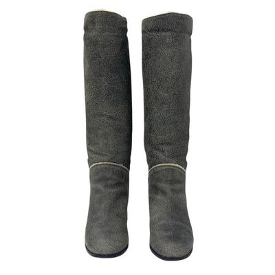 Chanel CHANEL boots, long boots, shoes, leather, sheepskin, gray, coco mark