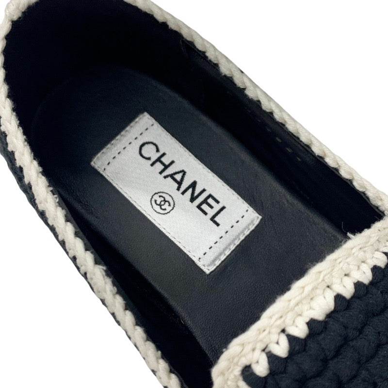 シャネル CHANEL フラットシューズ 靴 シューズ ファブリック ブラック ホワイト 黒 ココマーク 編み込み