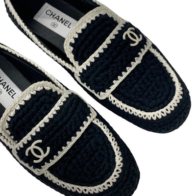 Chanel Flat Shoes Shoes Fabric Black White Black Coco Mark Braided