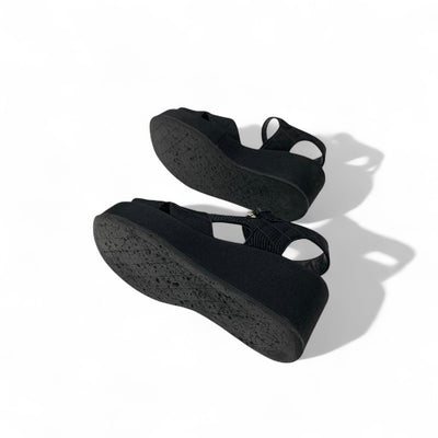 シャネル CHANEL サンダル 靴 シューズ ファブリック ブラック 黒 ココマーク マトラッセ ウェッジソール ラインストーン