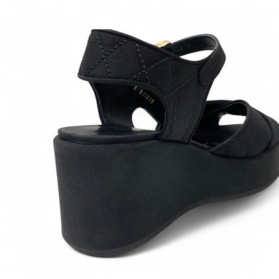 シャネル CHANEL サンダル 靴 シューズ ファブリック ブラック 黒 ココマーク マトラッセ ウェッジソール ラインストーン