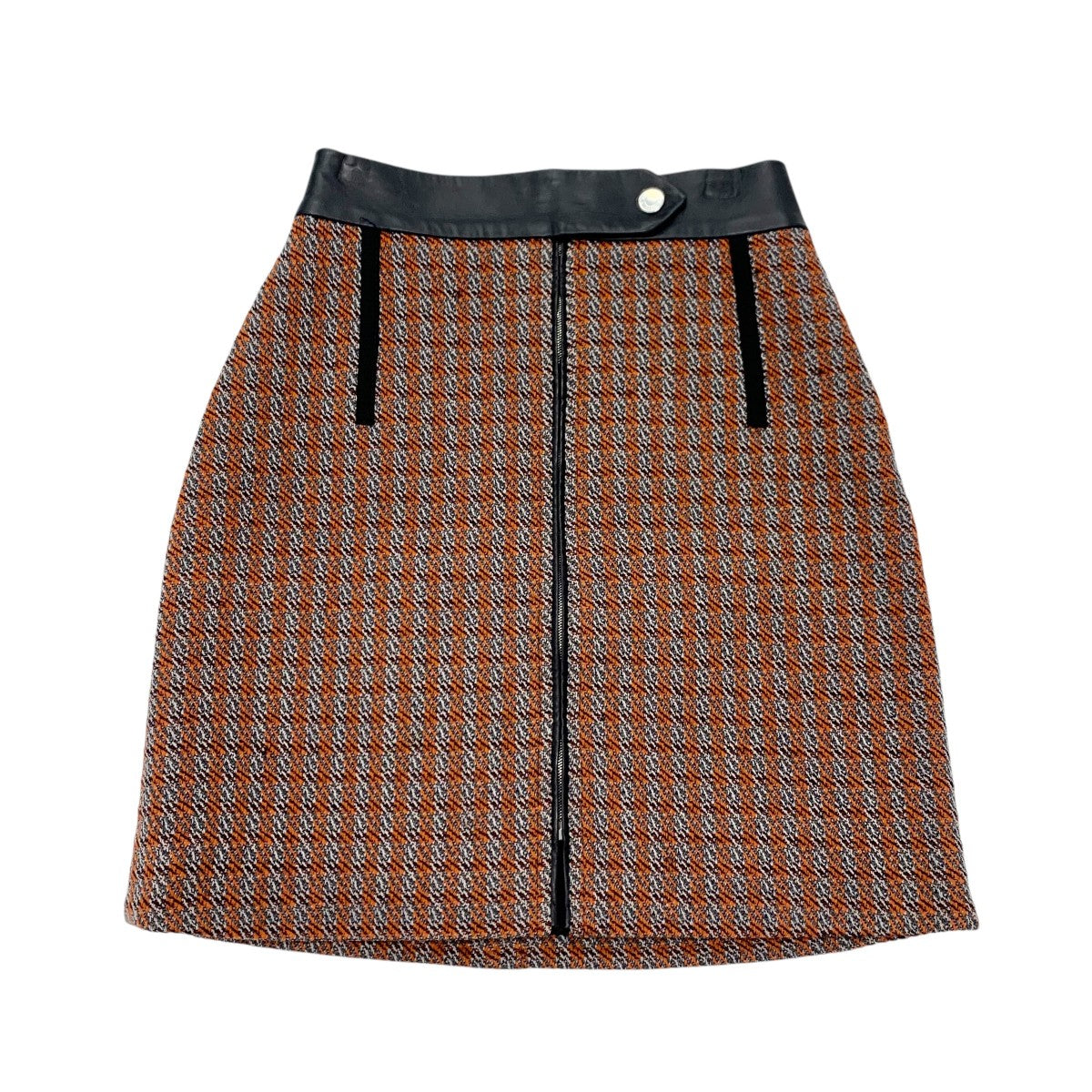 Hermes HERMES Bottoms Orange Black Silver Check Mini Skirt Wool