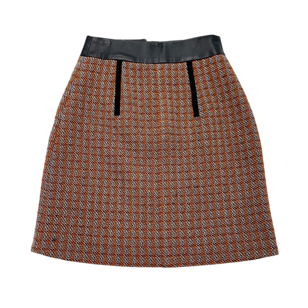 Hermes HERMES Bottoms Orange Black Silver Check Mini Skirt Wool