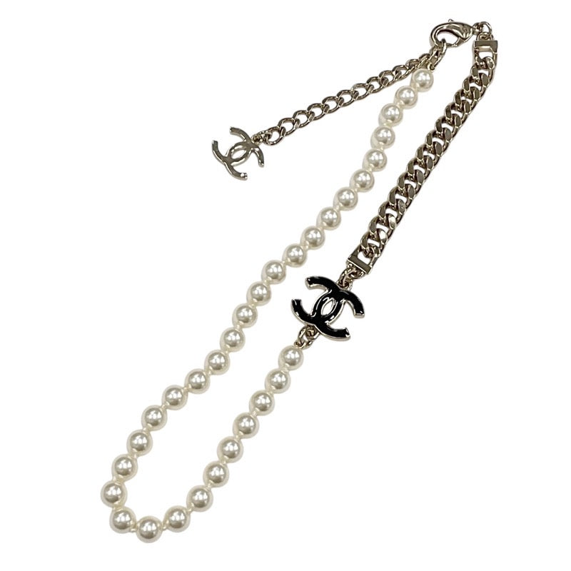 Chanel CHANEL necklace pendant choker gold black coco mark rhinestone