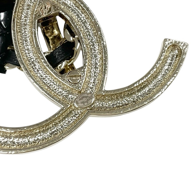 Chanel CHANEL Brooch Corsage Gold Black Coco Mark Matelasse Rhinestone