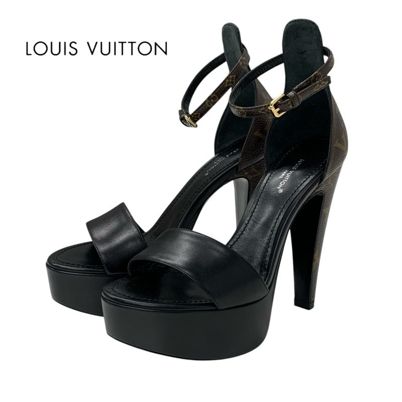 ルイヴィトン LOUIS VUITTON アフターグローライン モノグラム サンダル 靴 シューズ レザー ブラック ブラウン 黒 未使用 アンクルストラップ