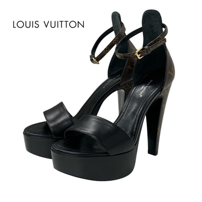 ルイヴィトン LOUIS VUITTON アフターグローライン モノグラム サンダル 靴 シューズ レザー ブラック ブラウン 黒 未使用 アンクルストラップ