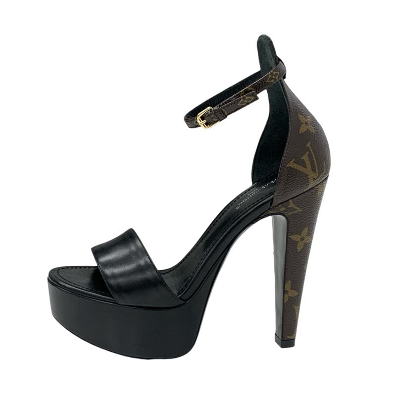 ルイヴィトン LOUIS VUITTON アフターグローライン モノグラム サンダル 靴 シューズ レザー ブラック ブラウン 黒 未使用 アンクルストラップ