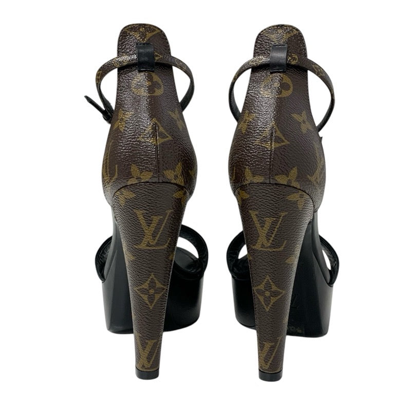 ルイヴィトン LOUIS VUITTON アフターグローライン モノグラム サンダル 靴 シューズ レザー ブラック ブラウン 黒 未使用 アンクルストラップ