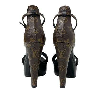 ルイヴィトン LOUIS VUITTON アフターグローライン モノグラム サンダル 靴 シューズ レザー ブラック ブラウン 黒 未使用 アンクルストラップ