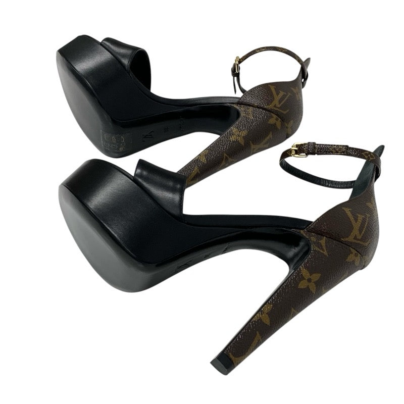 ルイヴィトン LOUIS VUITTON アフターグローライン モノグラム サンダル 靴 シューズ レザー ブラック ブラウン 黒 未使用 アンクルストラップ